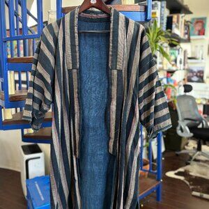 Vintage Striped Kimono-Style Jacket Indigo Multi Size L